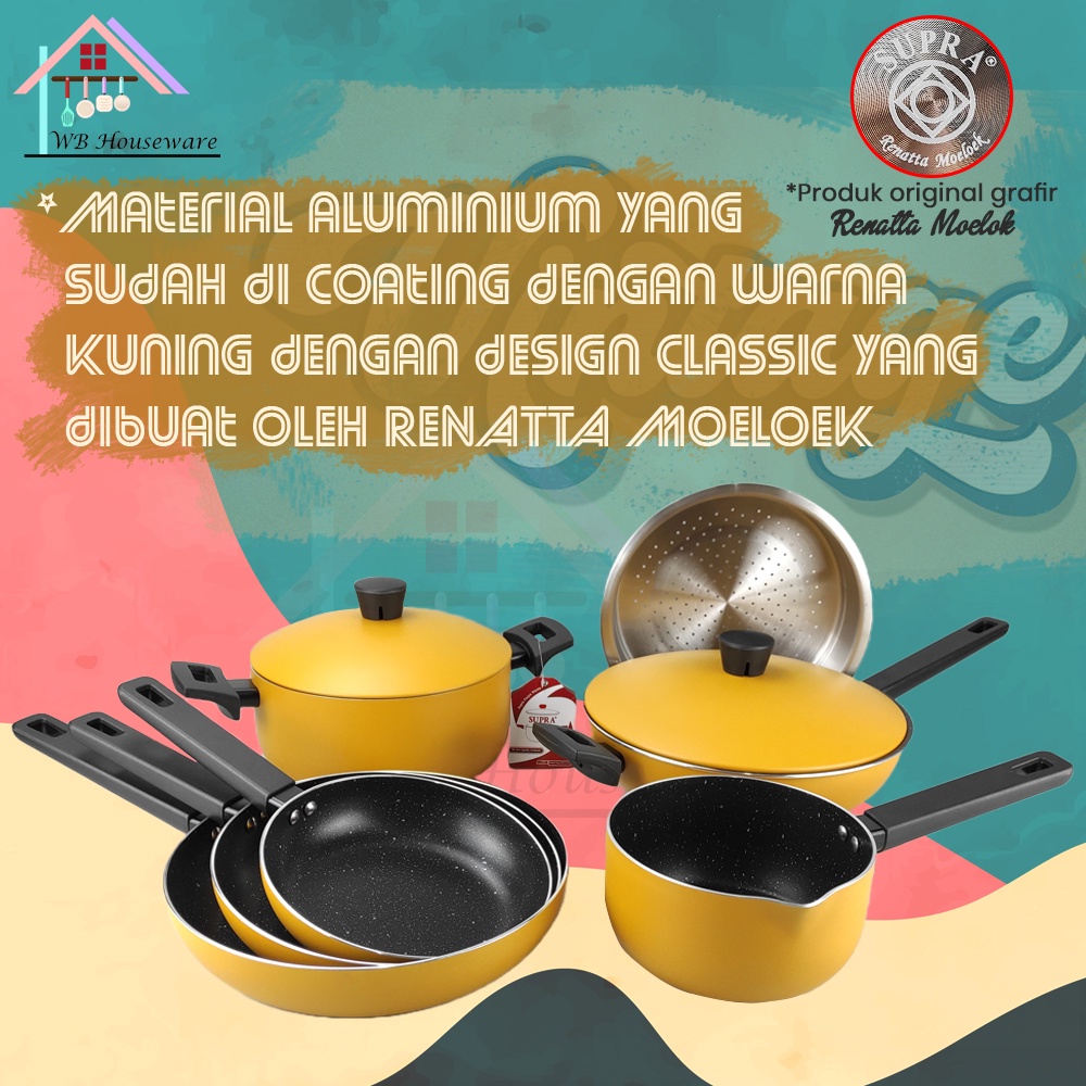 Jual SUPRA 9pcs panci set anti lengket alumunium retro kuning by ...