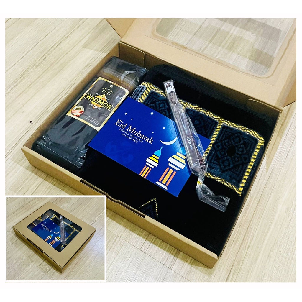 PAKET SAJADAH BLACK EDITION , SARUNG WADIMOR , TASBIH PACKING DUS