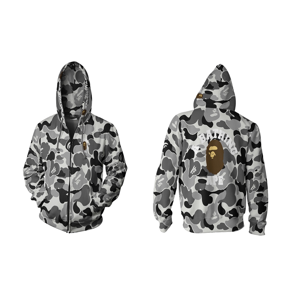 Fikastore Jaket Hoodie Pria Motif A Bathing Ape Bape FullPrint Zipper