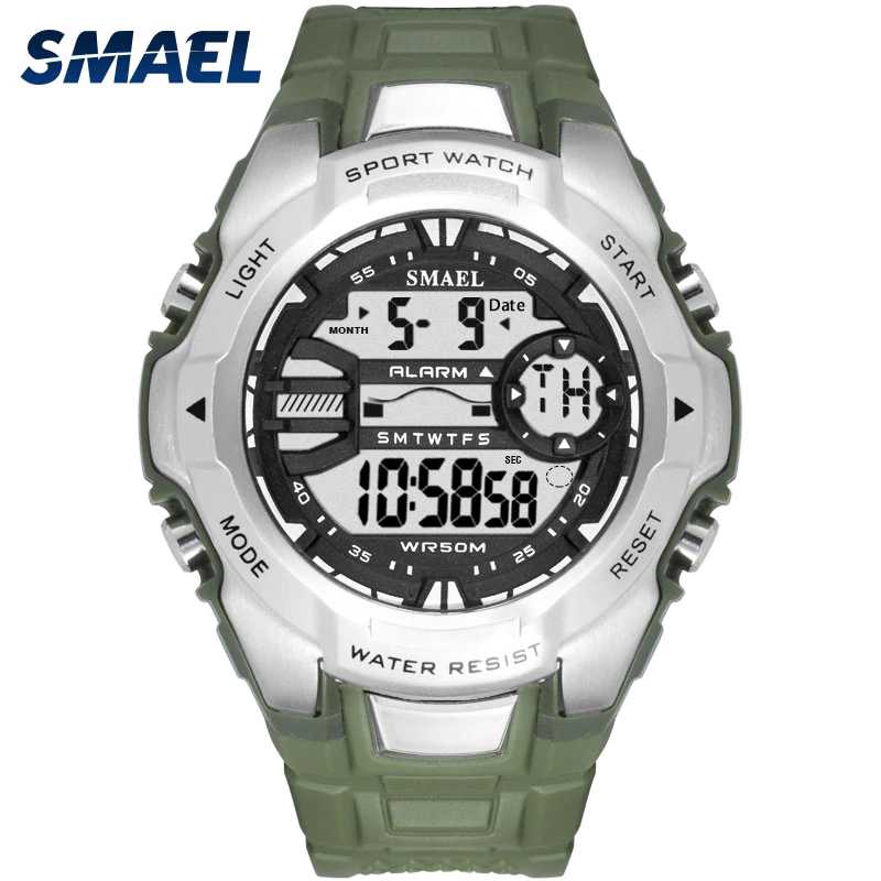 Mens Digital Wristwatches Waterproof SMAEL Sport Watches Alarm Shock Clock LED Watch Men Digital 1519 Military Watches Army Men