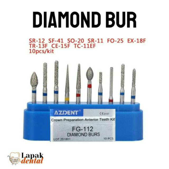 50-Piece Dental Crown Preparation Diamond Burs Set - FG Shank, Anterior Teeth, Azdent Brand 9 thumbnail image