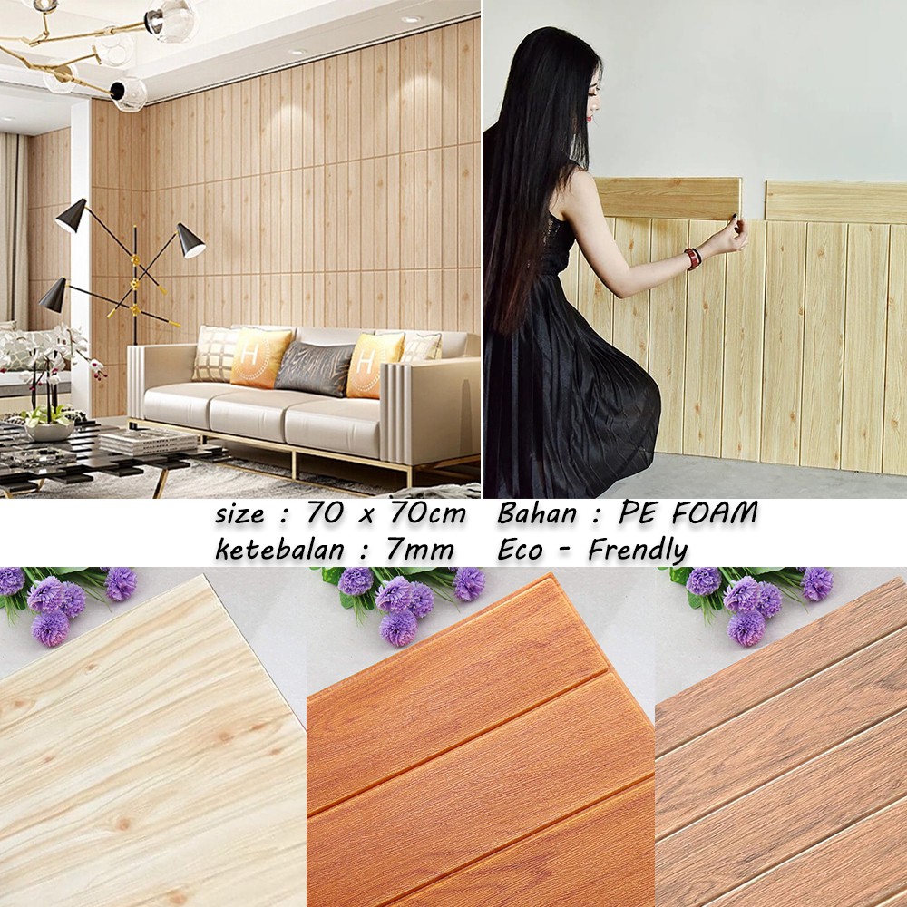 Jual Wallpaper dinding Foam 3D Kayu 70x77cm KAYU FOAM Brick Panel WallSticker Dekorasi Dinding