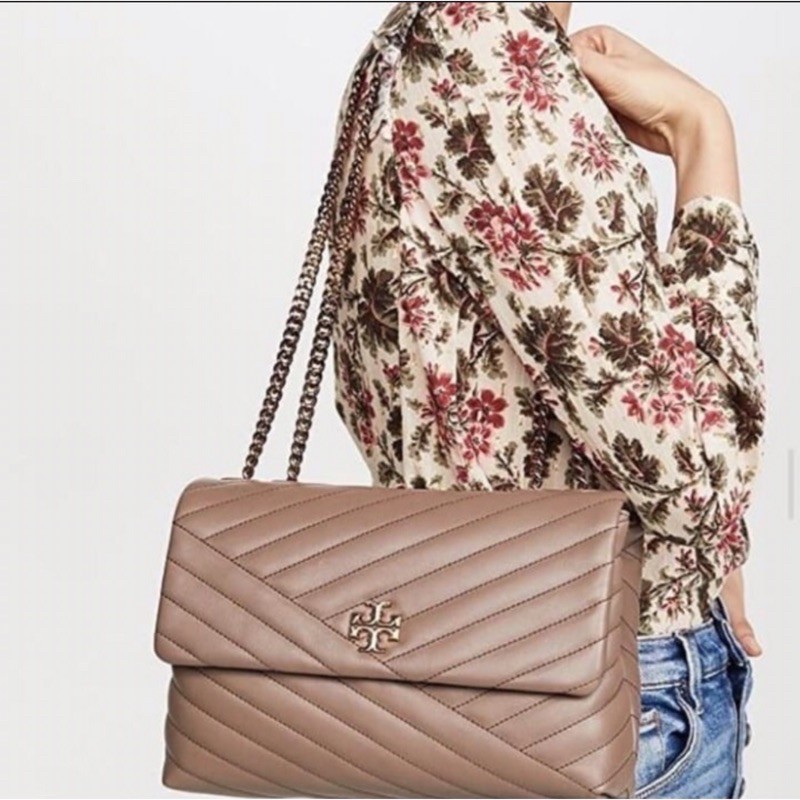 Tory burch kira chevron convertible shoulder bag classic taupe sale