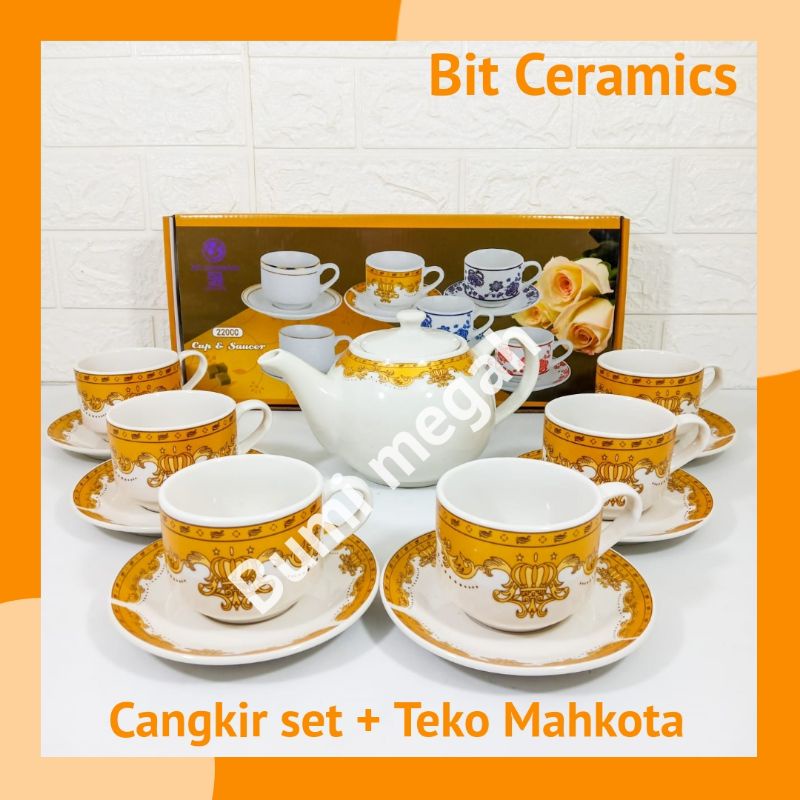 Jual Tea Set Keramik Cangkir Tatak Dan Teko Keramik Motif Mahkotabatik Bit Ceramics Shopee 2935