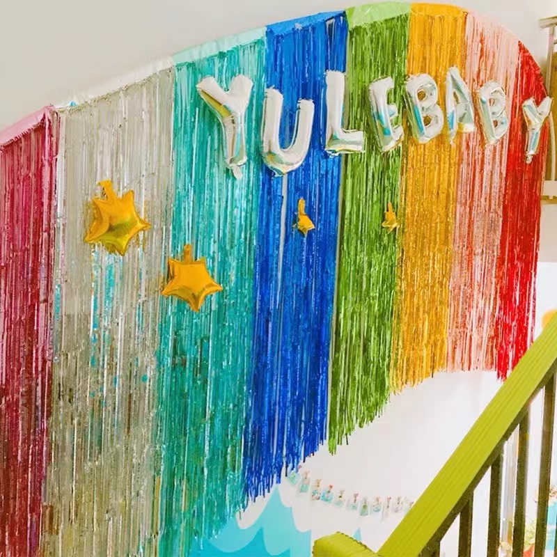 1*2 m warna-warni dekorasi ulang tahun hujan tirai pesta pernikahan dekorasi pesta tirai hujan dekorasi ulang tahun