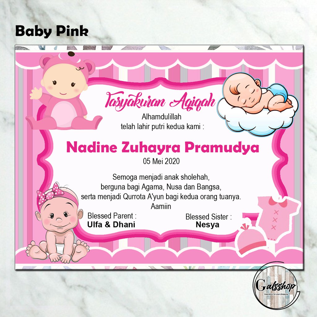 Jual Kartu Aqiqah / Tasyakuran Card / Stiker Aqiqah Baby Pink | Shopee