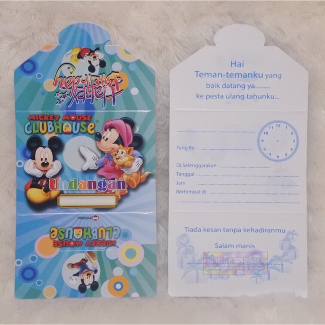 Jual Kartu Undangan Ulang Tahun Anak Gambar Karakter Mickey Minnie