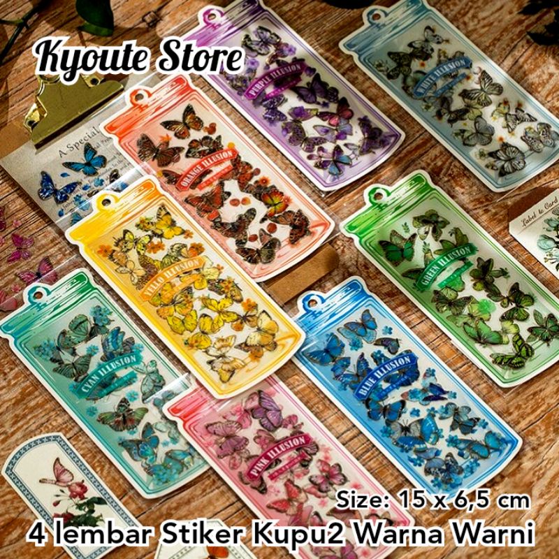 Jual 4 Sheet per Pack Sticker Waterproof Butterfly Retro Vintage Jadul ...