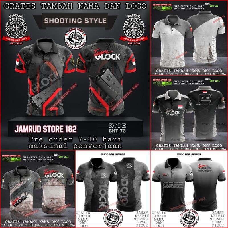 Jual Jersey Wangky berkerah Glock, Perbakin, shooting & shooter, IPSC