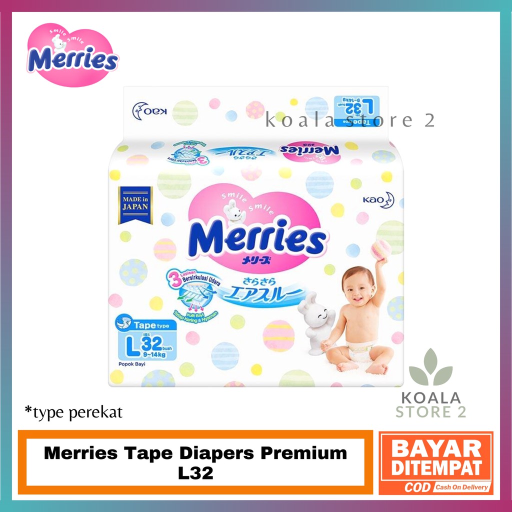 Jual MERRIES Premium Diapers L32 - Diapers - Popok Anak Tipe Perekat ...