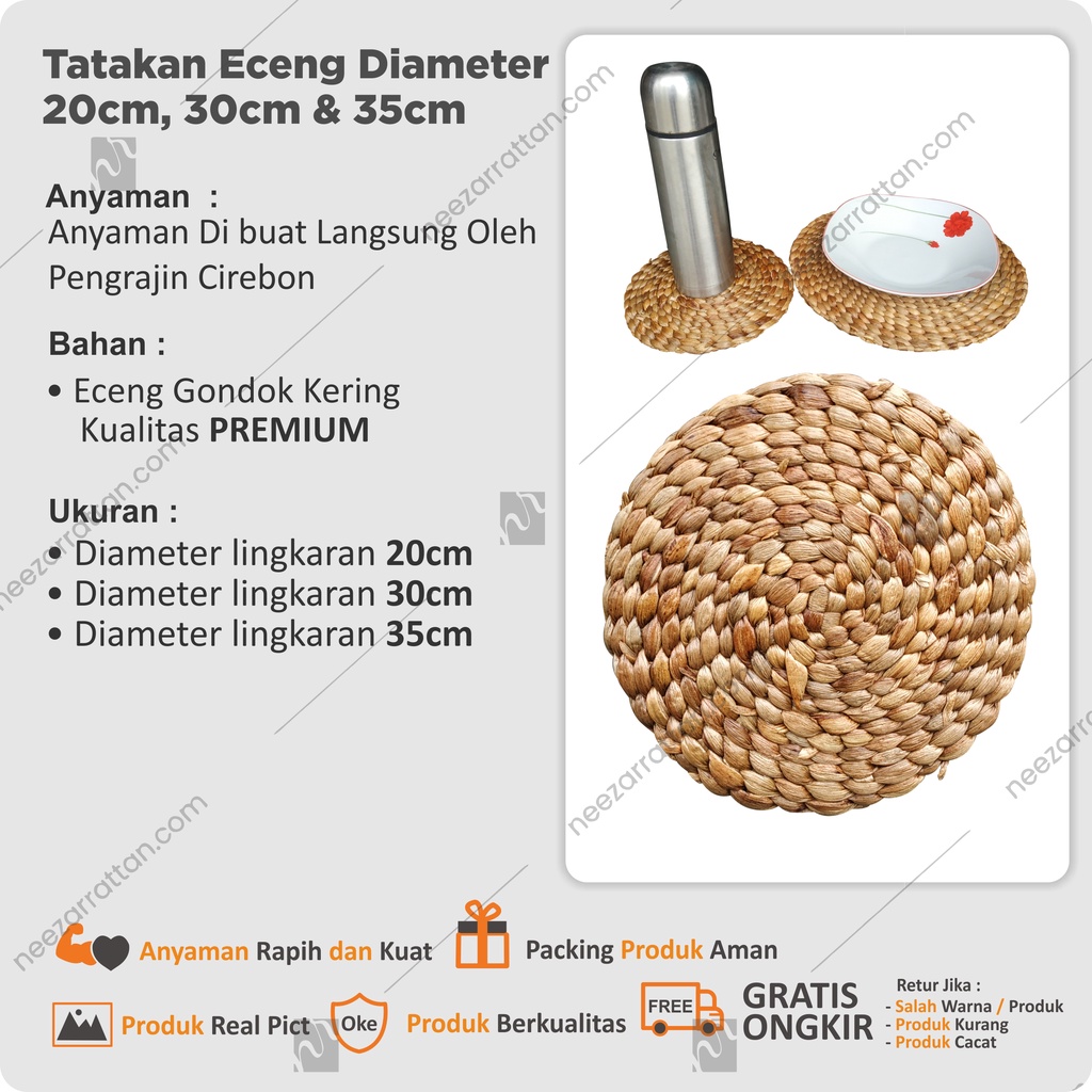 Jual Pusat Grosir Premium Tatakan Piring Eceng Gondok Ukuran Rattan Taplak Meja Makan Alas