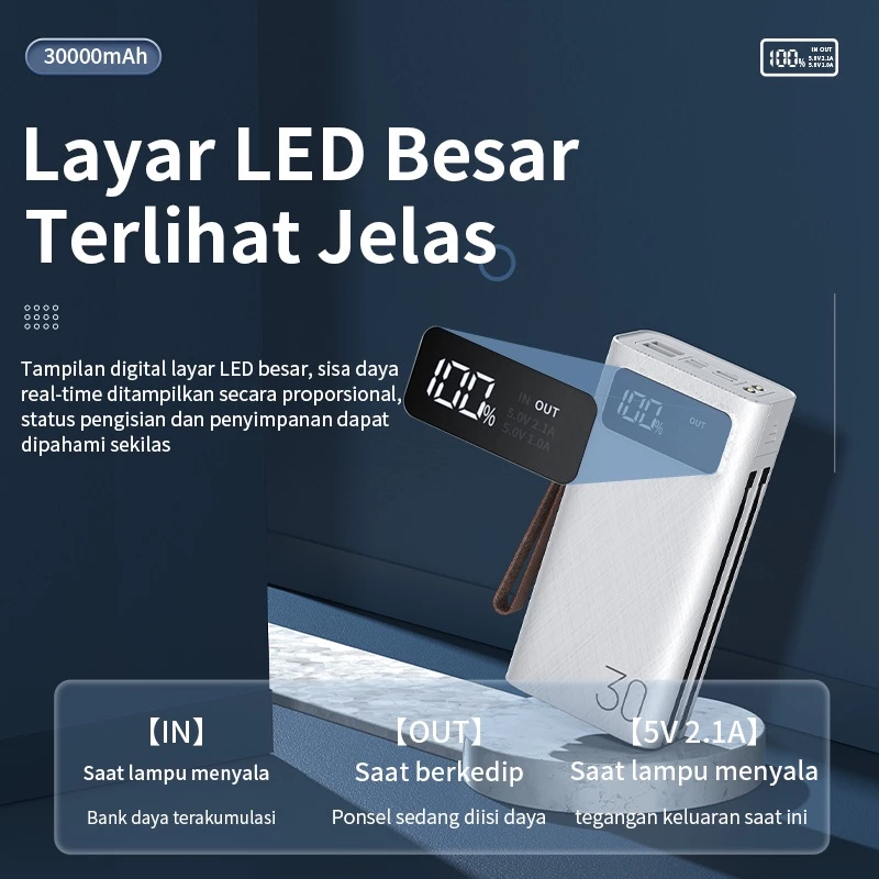 KIVEE Powerbank portabel 30000 mah Fast Charging with Kabel 3 in 1