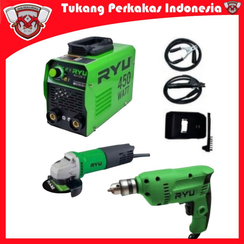 Jual PAKET TEKIRO RYU MESIN LAS 450 WATT GERINDA MESIN BOR LISTRIK 10MM ...
