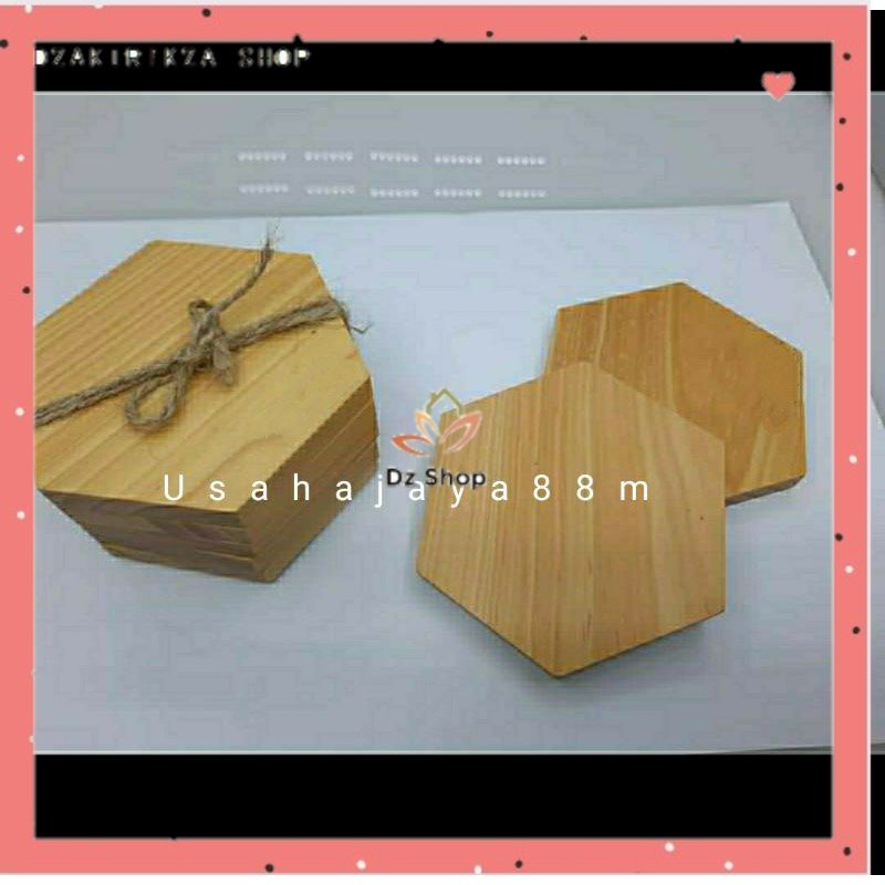 Jual Tatakan Kayu Hexagon Segi Enam Wooden Coaster Hexagon Alas Gelas Cangkir Mangkuk