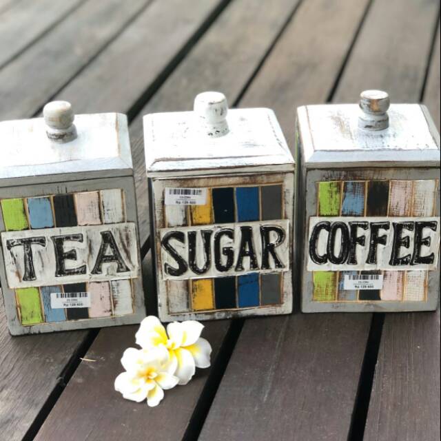 Jual COFFEE TEA SUGAR BOX TEMPAT KOPI TEH GULA DARI KAYU ( 032364