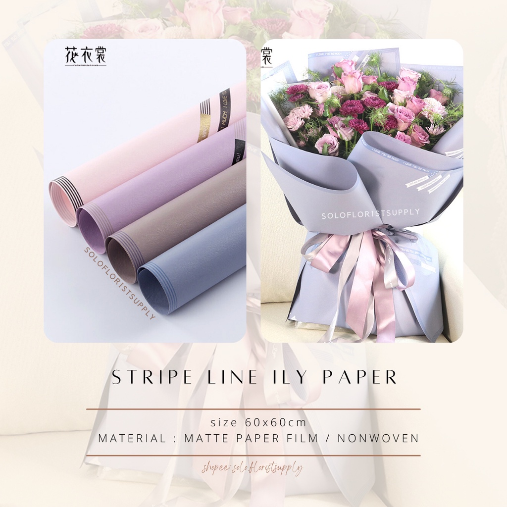 Jual WRAPPING STRIPE LINE ILY PAPER COLOR CELLOPHANE MATTE PAPER FLOWER ...