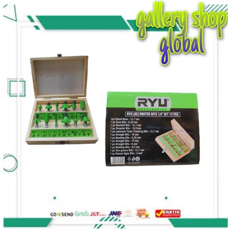 Jual RYU Mata Profil Kayu Set 12 Pcs - Mata Router Trimmer Bit Set ...