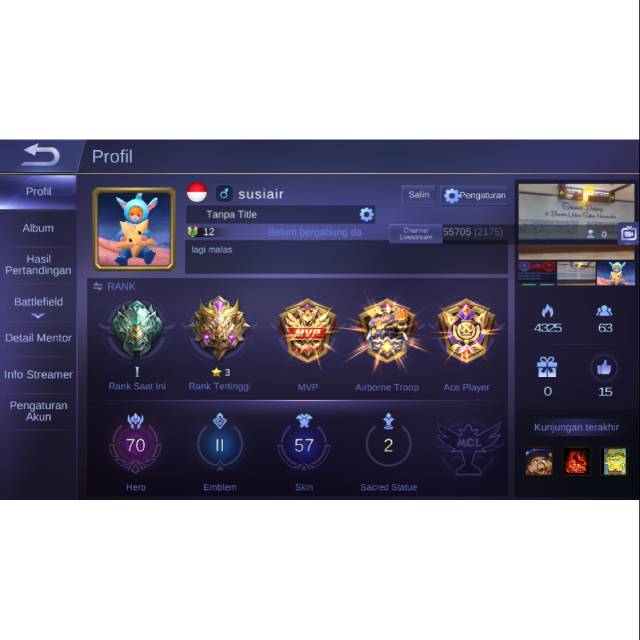 Jual Akun Mobile legend Shopee Indonesia