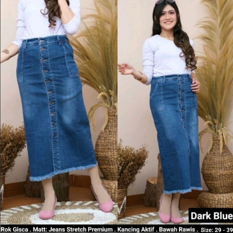 Jual Cod Rd Kendal Skirt Button Rawis Size 29 39 Rok Jeans Span Panjang Gisca Kancing Depan 2128