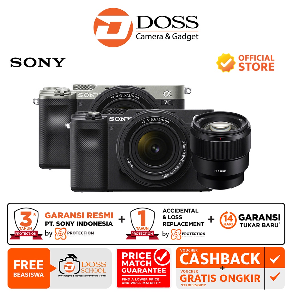Jual Sony Alpha A7C Kit 2860mm + Lens FE 85mm f/1.8 Lens / SONY A7C
