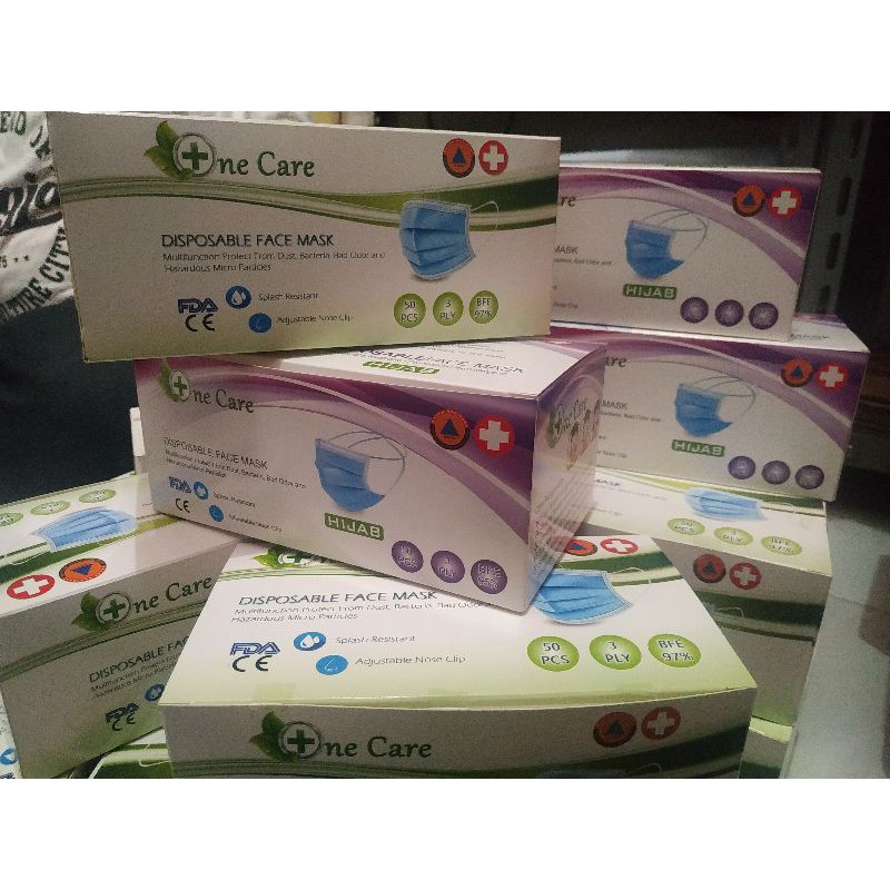 Jual masker one care headloop 3 ply (masker hijab) | Shopee Indonesia