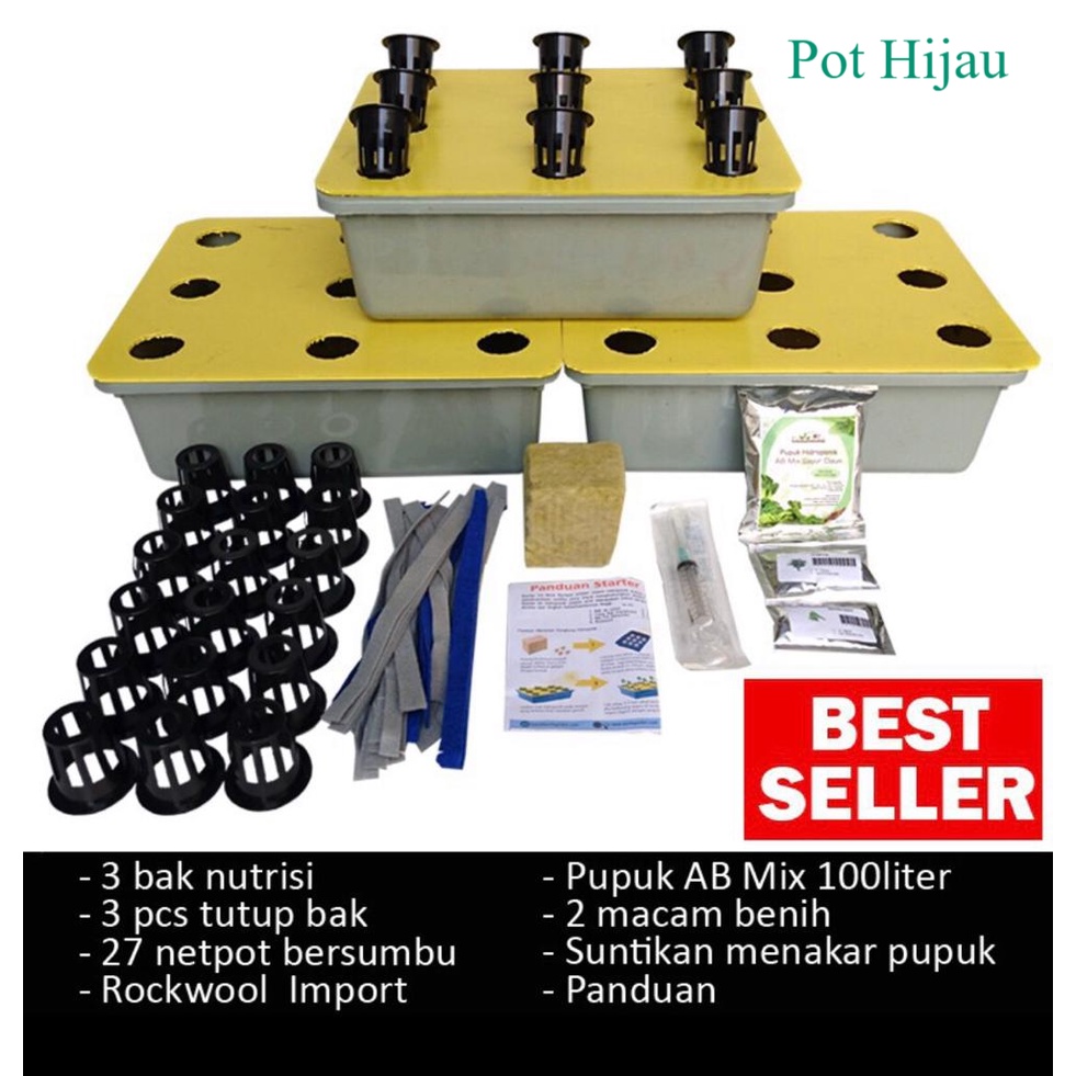 Jual Paket Starter Kit Hidroponik Wick System 9 Lubang 3 Bak Shopee