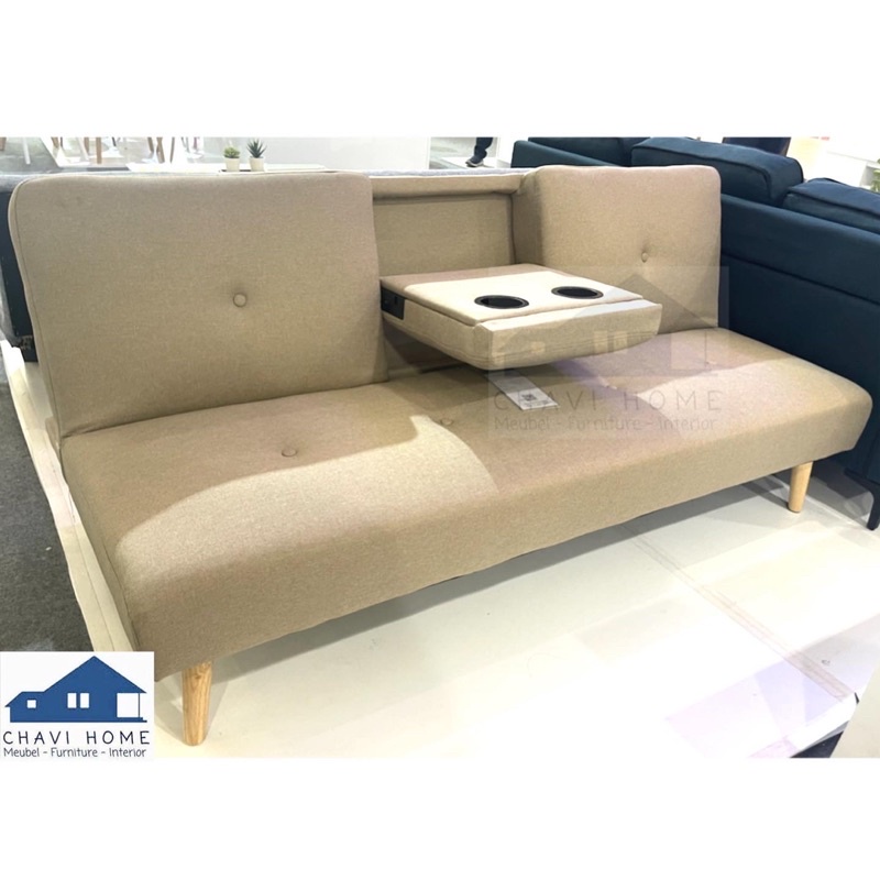 Jual Sofa bed kursi tamu sofa protable brown dengan meja untuk minuman