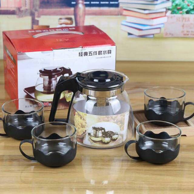 Jual Tea Pot Set 5 In 1 Tempat Minum Teh Teko Set Cangkir Kaca Teapot Gelas Cafe Souvenir Kado 5980