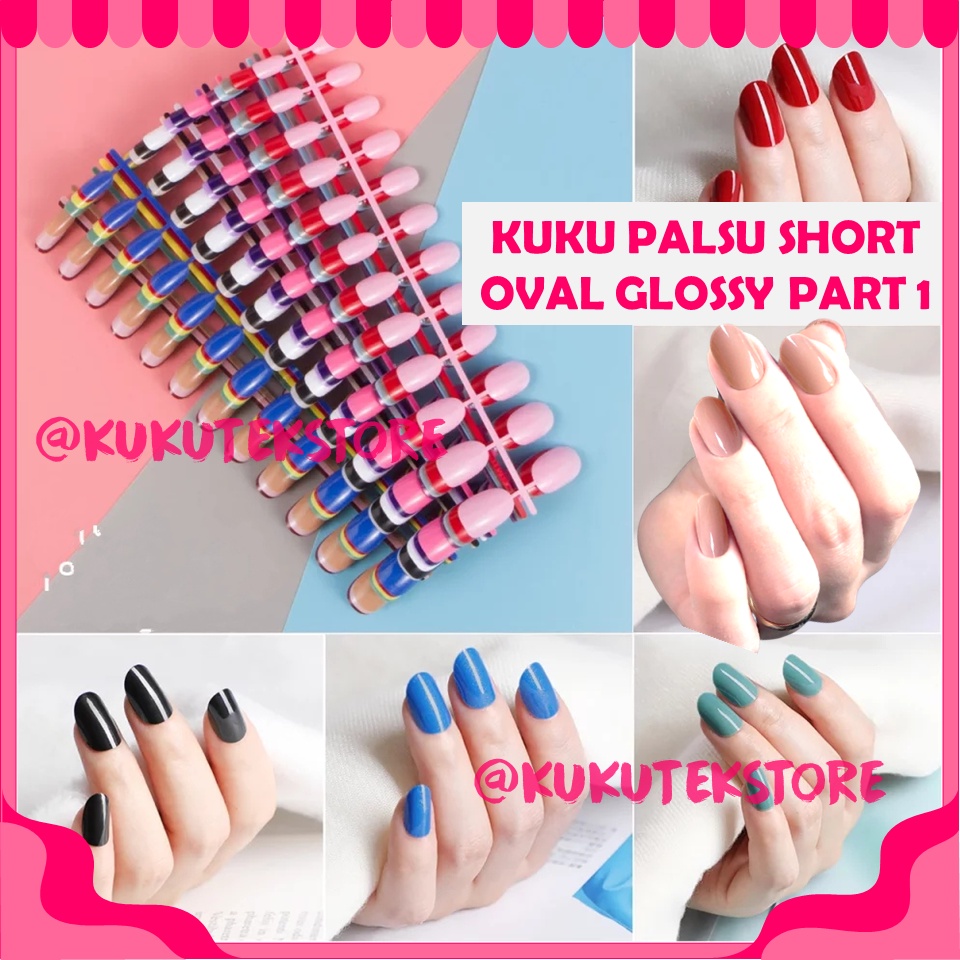 Jual Kuku Palsu Pendek Fake Nails False Nail Art Pcs Short Oval Glossy Warna Polos Simple