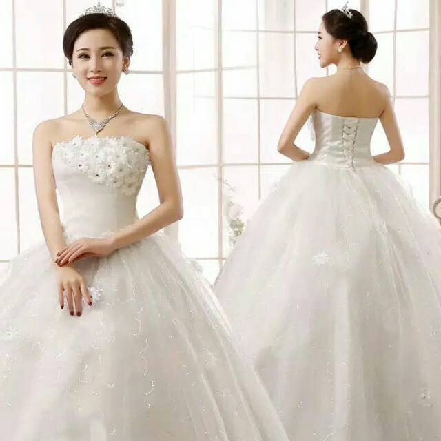 Jual Wedding dress gown gaun pengantin model kemben bunga | Shopee