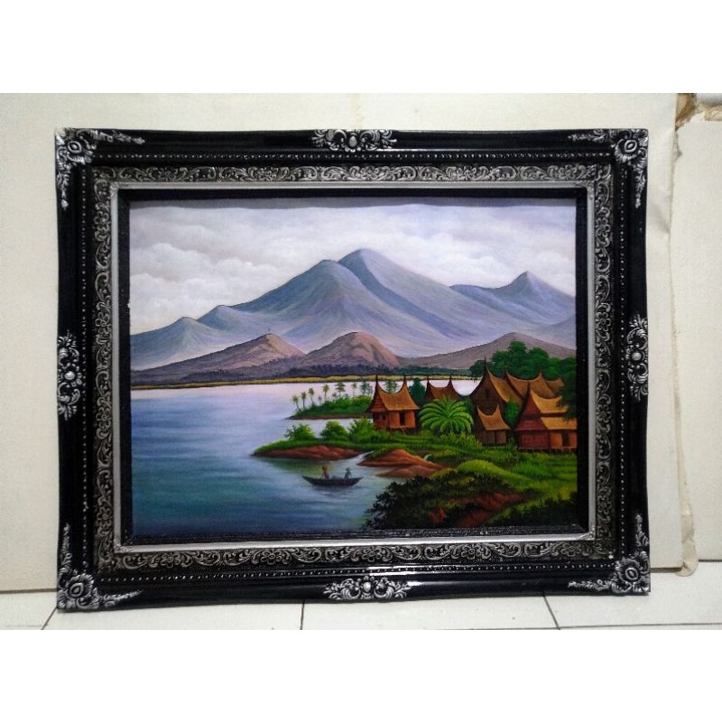 lukisan pemandangan gunung dan laut