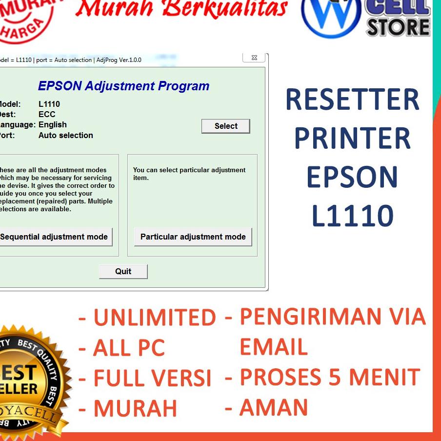Jual Kode Produk 7gzg78792 Software Resetter Reset Reseter Printer Epson L1110 Unlimited 3456