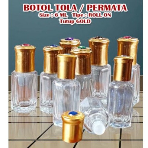 Jual Botol Tola 6ml/Roll on tutup emas/Botol oles Arab/Permata | Shopee ...