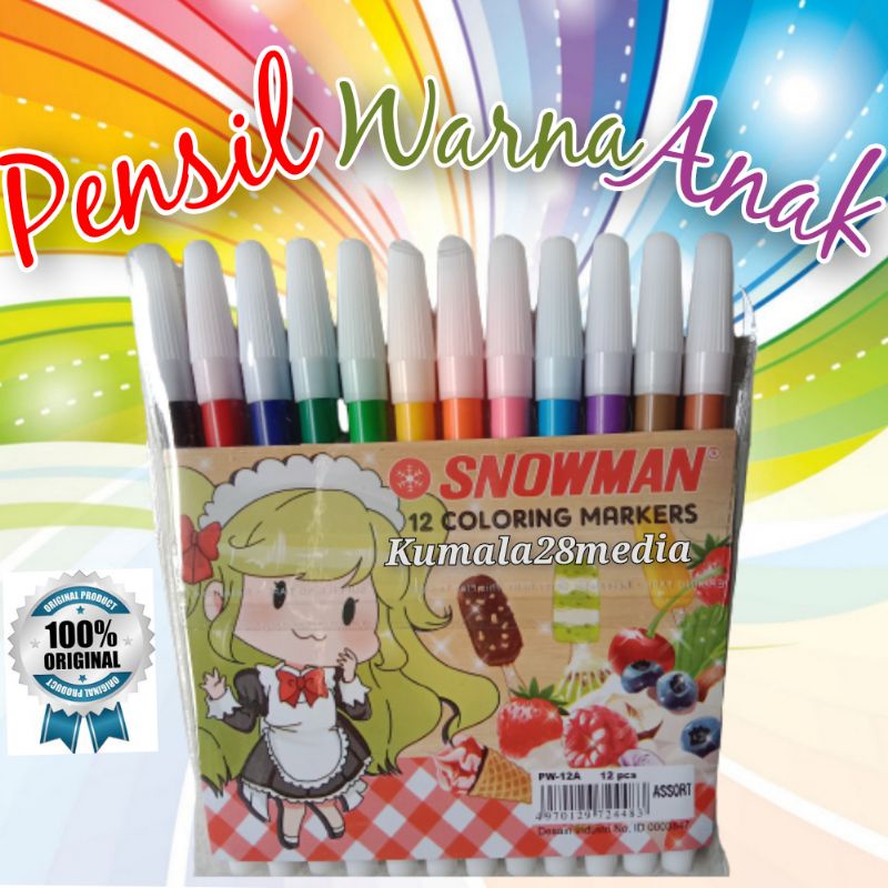 Jual Pensil 12 Warna Anak,Spidol 12 Warna Anak Mewarnai Snowman ...