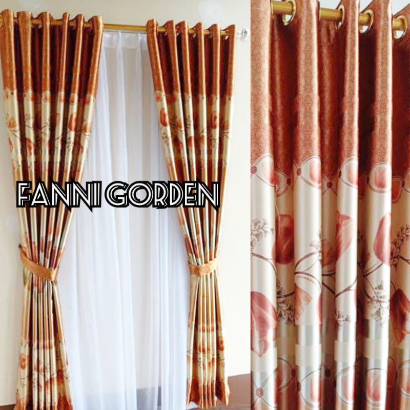 Jual gorden motip bunga tulif warna coklat semokring 10 lubang ring 5 ...