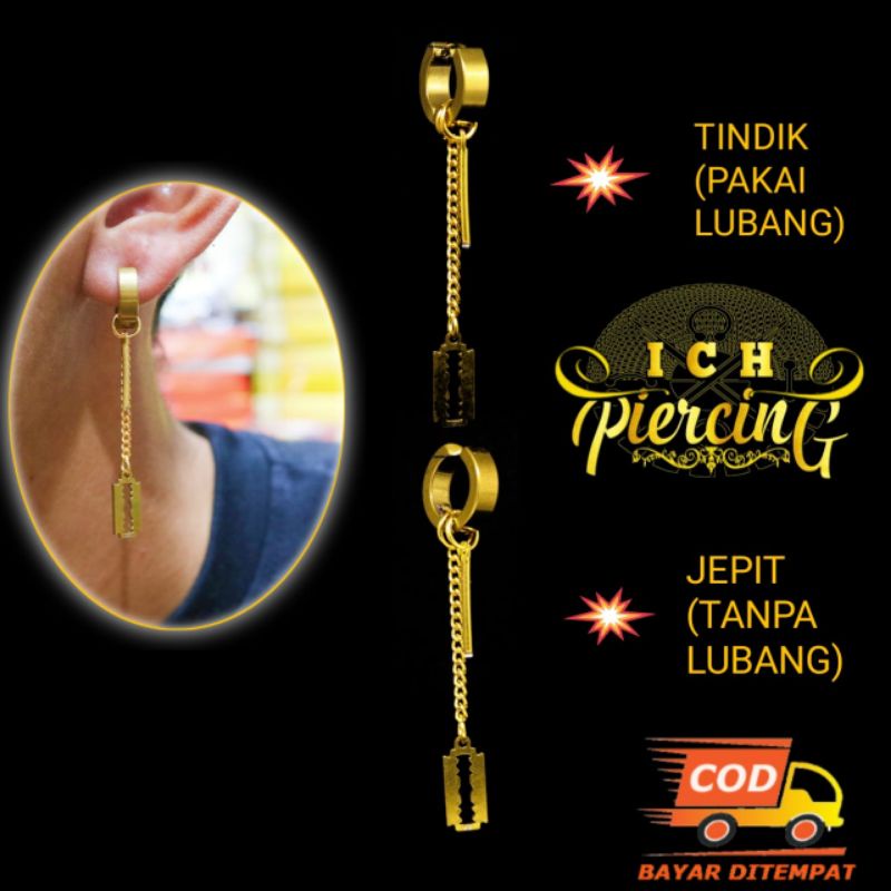 Jual Anting Tindik dan Jepit Pria wanita Korea Model Batang Rante Silet
