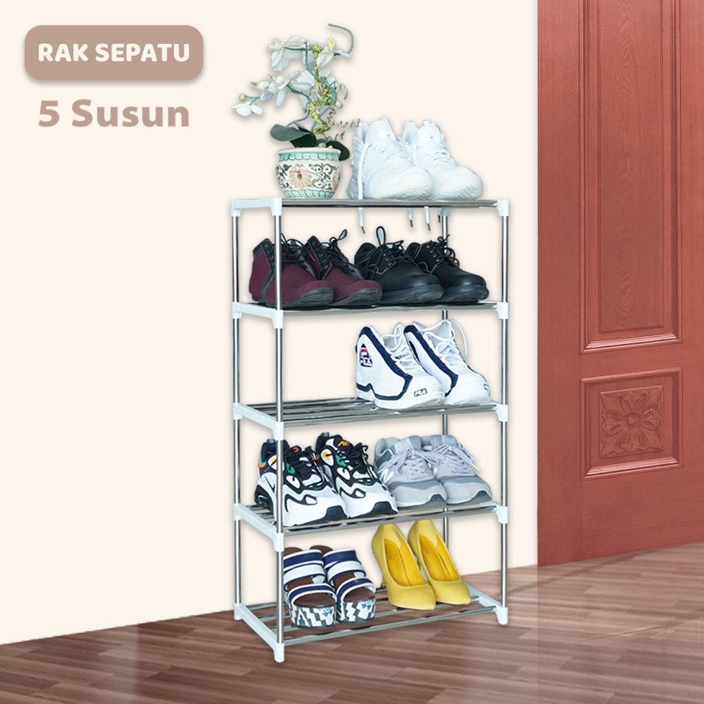 Jual Rak Sepatu Sandal Stainless Steel Rack Tanaman 5 susun Kuat dan ...