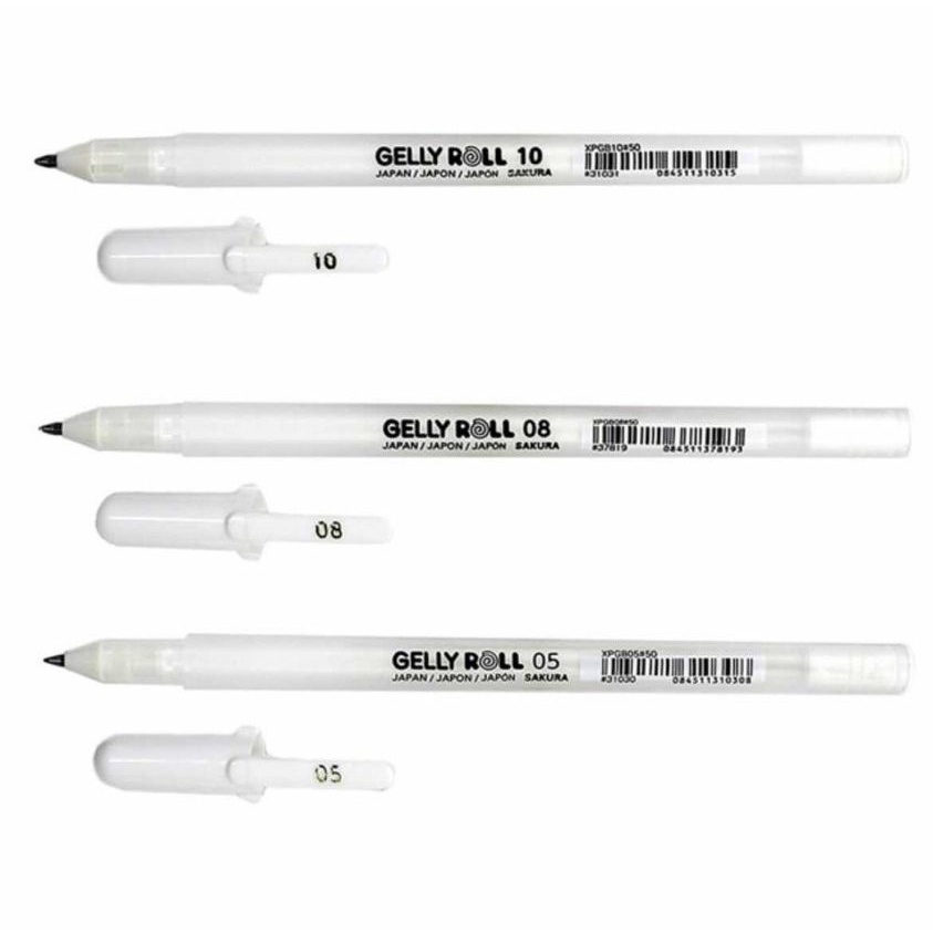 Sakura Gelly Roll White Set Penne Bianche - 3 Bright White Mix (05/08/10) + 3 Basic White 08 + Pigma Micron Nero 05