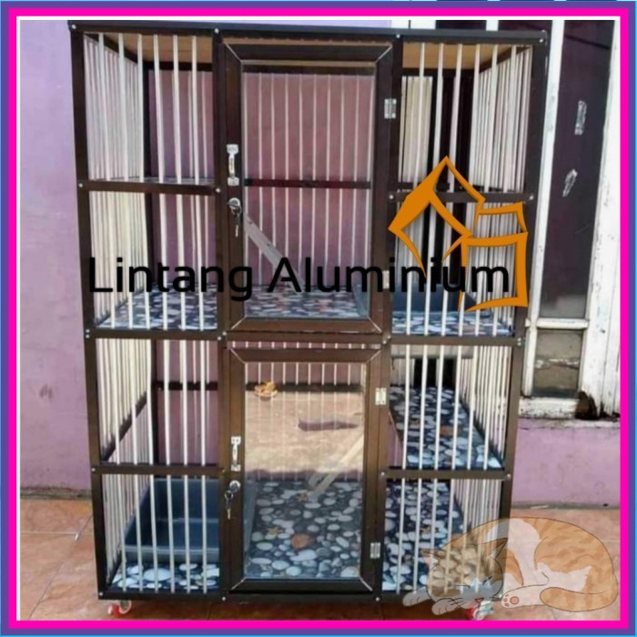 Jual Kandang Kucing Tingkat Pintu Kaca Aluminium Minimalis Murah