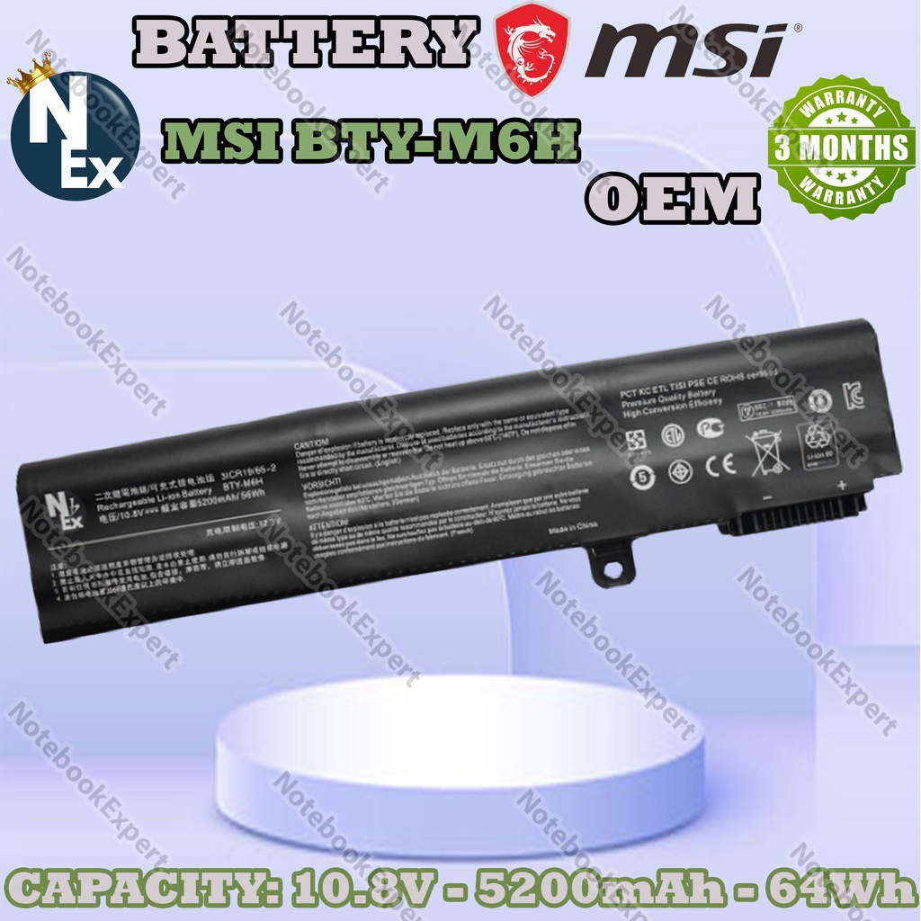 Jual BATTERY MSI BTY-M6H OEM | Shopee Indonesia