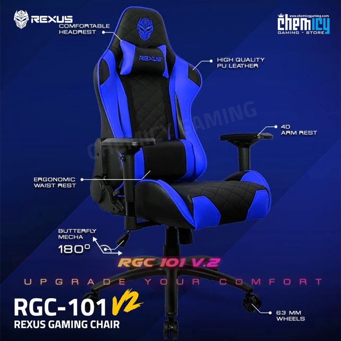 Jual Rexus Gaming Chair / Kursi Gaming RGC 101 V2 Blue | Shopee Indonesia