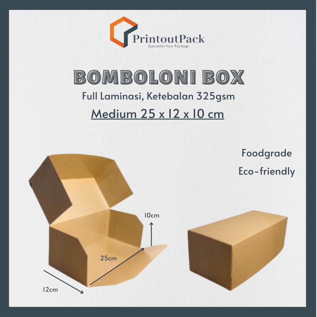 Jual Bomboloni Box/Box Bolu Gulung/Box Brownies/Box Makanan/Kraft Paper ...