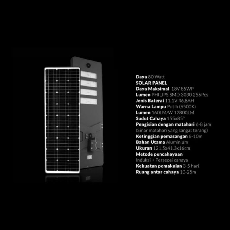 Jual lampu jalan pju solar sel 80w 80 watt panel surya matahari 80watt ...