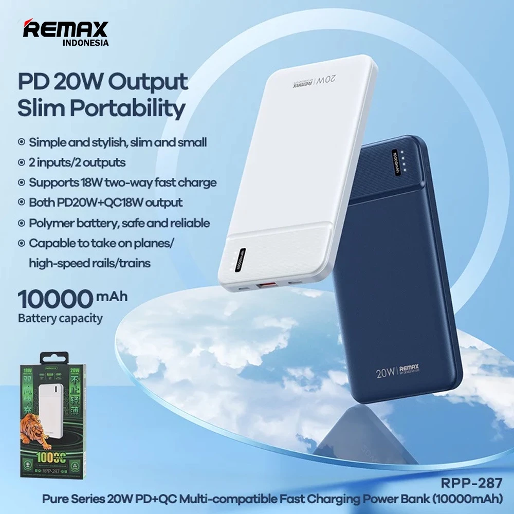 Remax Pure Series 10000mAh QC 18W PD 20W Flight Friendly RPP-287