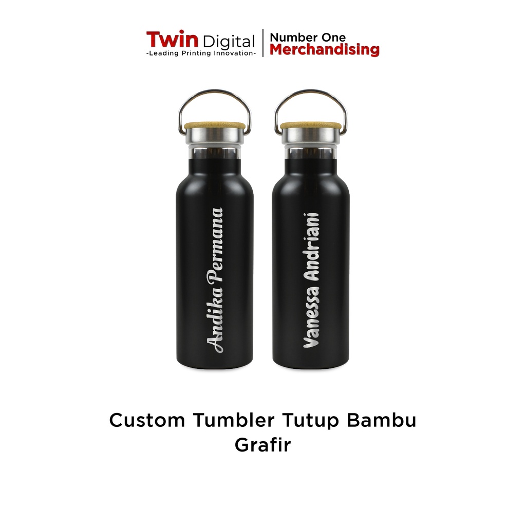 Jual Twindigital Tumbler Bambu Termos Stainless 500ml Custom Nama Tumbler Tutup Bambu Grafir 3058