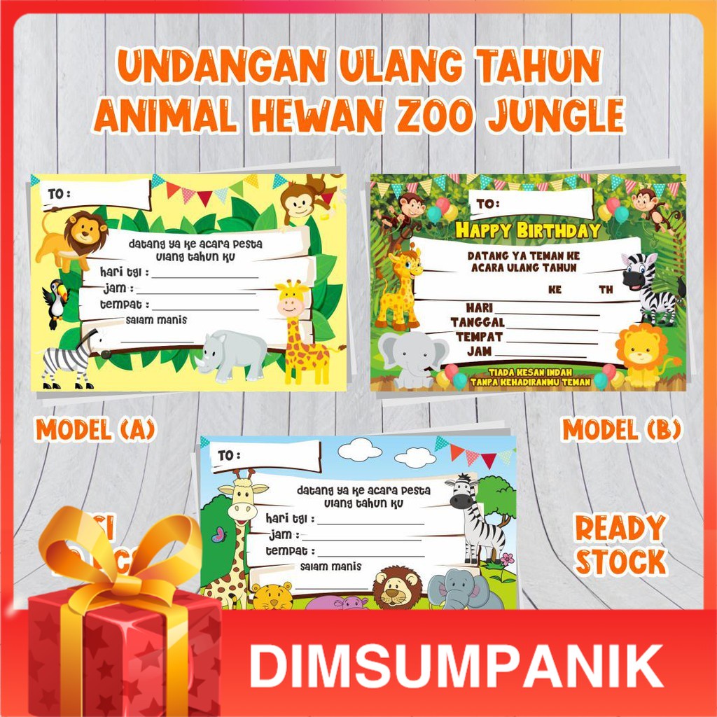 Jual DP Undangan Invitation Ulang Tahun Birthday Animal Hewan Jungle