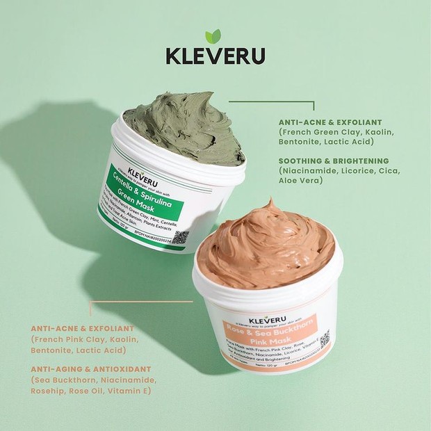 Jual Kleveru Centella & Spirulina Green Mask Rose & Sea Buckthorn