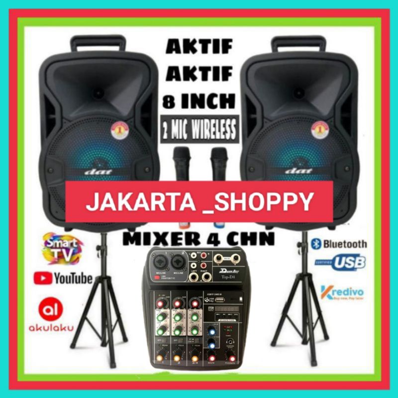 Jual Paket Sound Aktif 2 Dat 8 Inch Mixer Karaoke Bluetooth 2 Mic ...