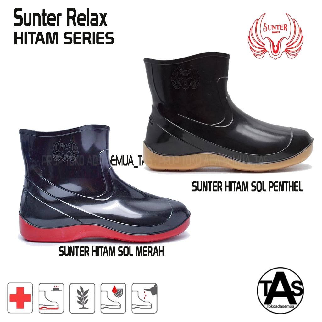 Jual Sepatu Boot Karet Pendek Sunter Relax Hitam Series Hitam Sol