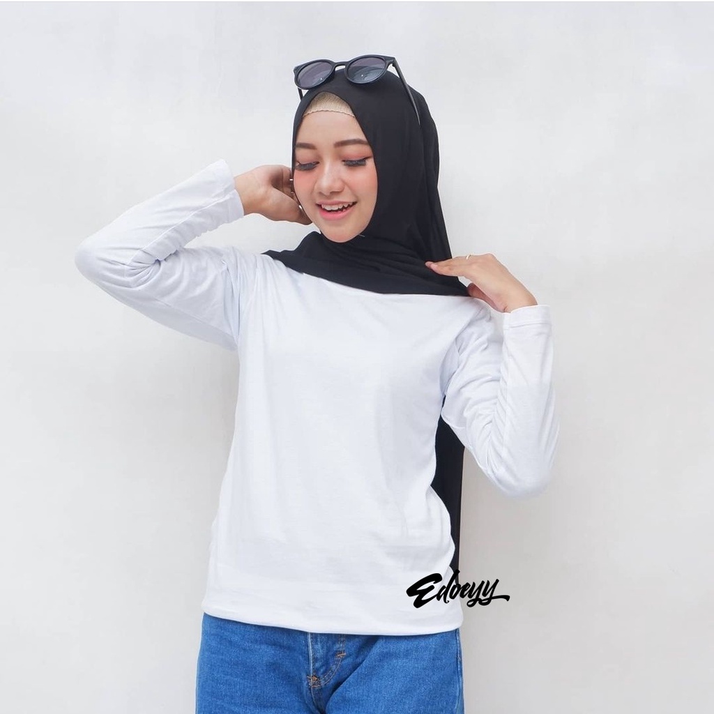 Jual Kaos Polos Wanita Lengan Panjang Warna PUTIH - Baju Tshirt wanita
